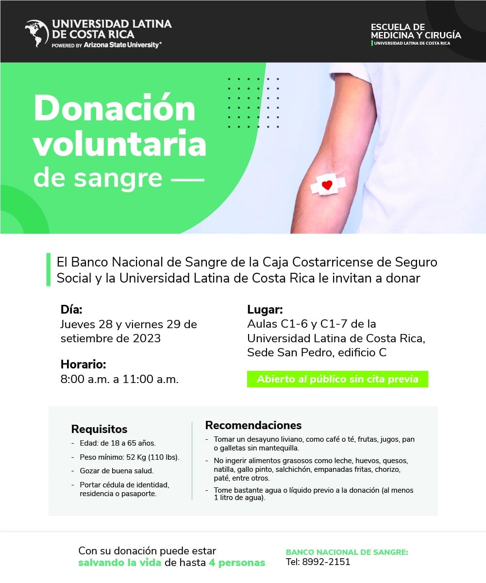 El Banco Nacional de Sangre y la Universidad Latina realizarán campaña de  donación de sangre